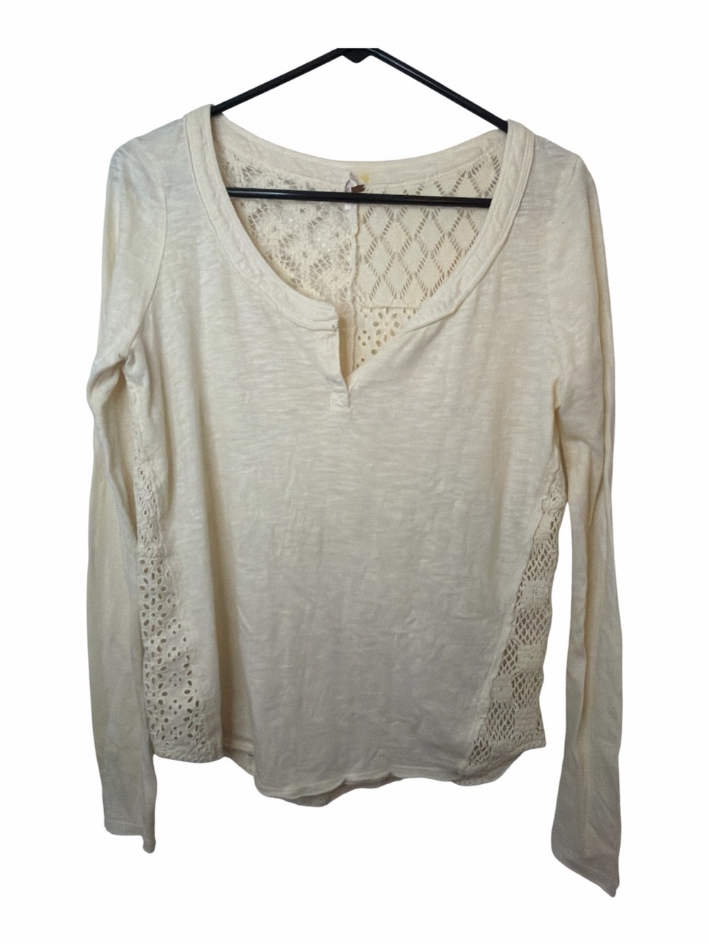 Free People Crochet Lace Boho Long Sleeve Patchwork Top